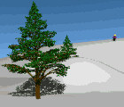 Skifahrer am Baum